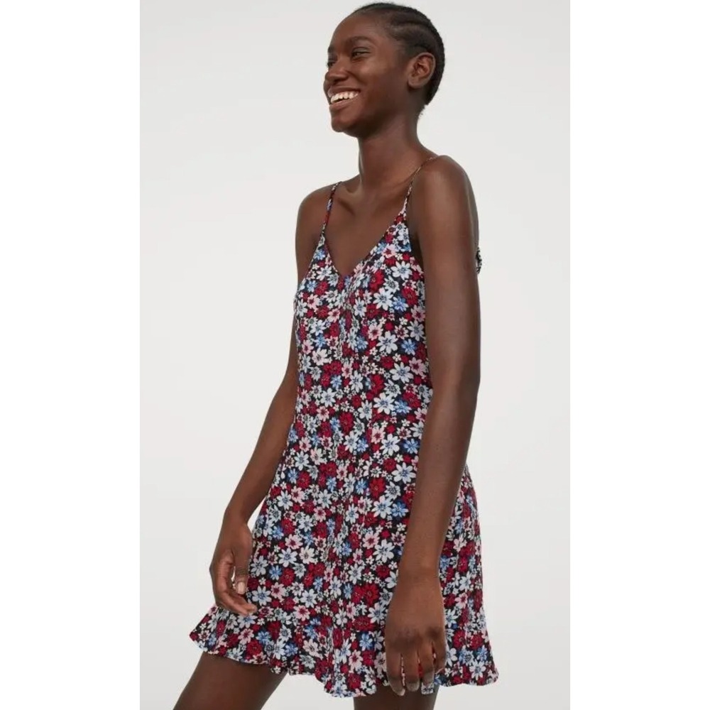 H&M Divided Floral Mini Slip Dress Womens Medium Multicolor Ruffle Hem Festival